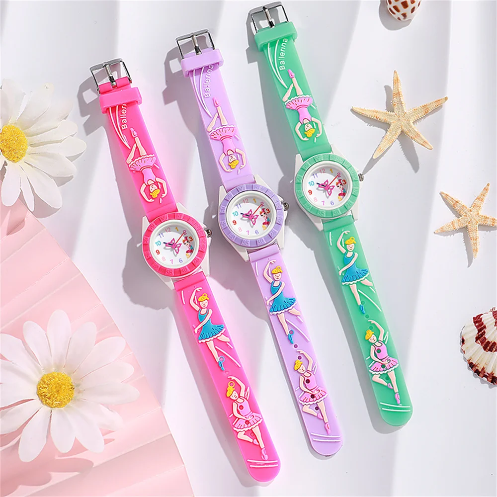 Children's Watch Cartoon Ballet Girl Design Quartz Watch Fashion Purple Silicone Girl Student Gift Wristwatch 6