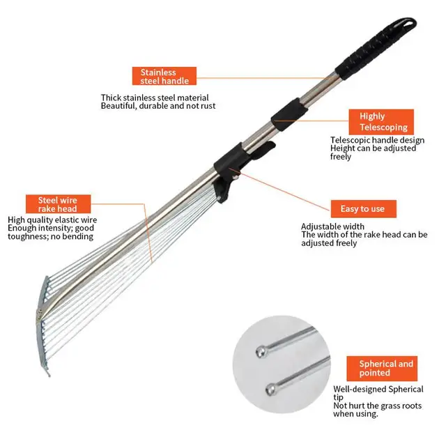 Kerti Levél Gereblye Összecsukható Gyepkert A Gyep Kertészkedéséhez Levelek És Más Törmelékek Gyűjtéséhez Hátsó Udvarban - Image 5