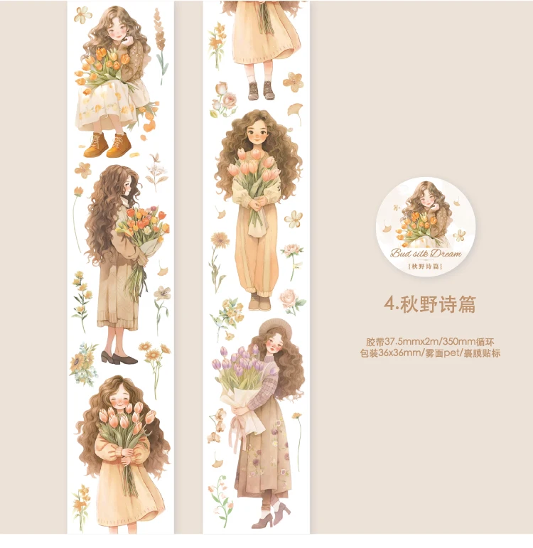 Yoofun 3,75 x cm Haustier Klebeband Blumen mädchen Scrap booking Aufkleber Pflanze Blume Masking Tapes Planer Collage Material DIY Tagebuch – Detail 12
