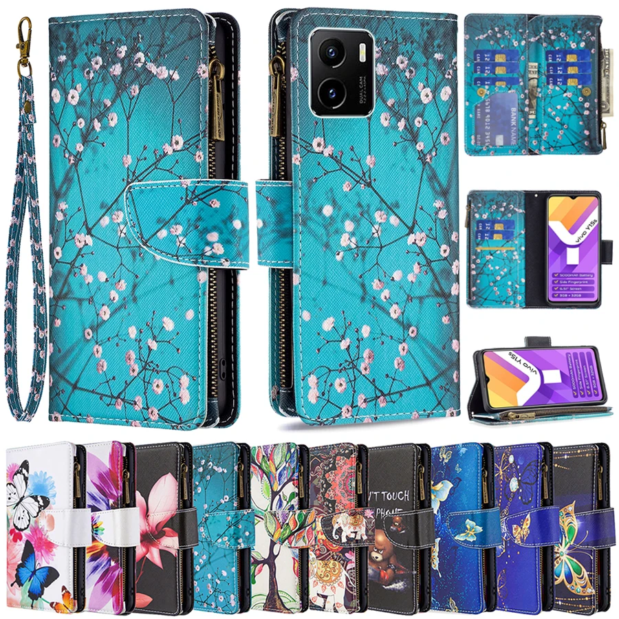 

For vivo Y11 Y12 Y15 Y15s Y17 Y20 Y21 Y21s Y33s Y51 2020 Y51a Y51s V21 V21e 4G V21e 5G Wallet Painted Zipper FIip Leather Case
