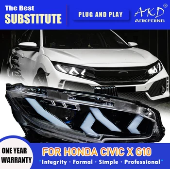 AKD Head Lamp for Honda Civic X G10 LED Headlight 2016-2021 Headlights Civic DRL Turn Signal High Beam Angel Eye Projector Lens