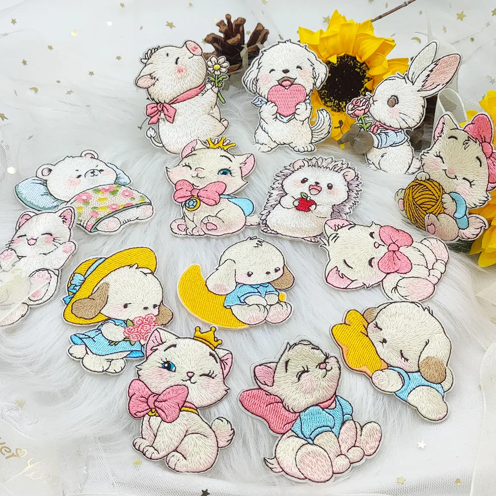 Nette Cartoon Katze Hund Igel Kaninchen Patches Für Kleidung Kinder Selbst-klebe Applique Scratch Patch DIY Handy Fall Tasche