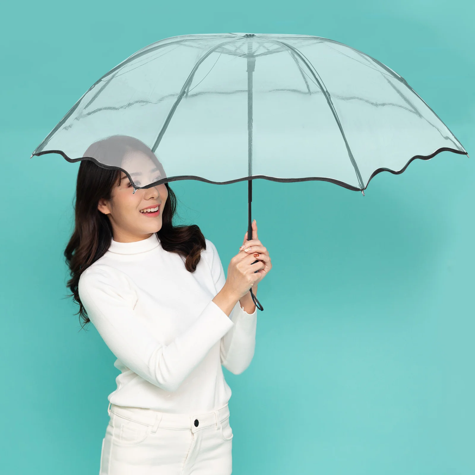 Multicolor Folding Transparent Umbrella All Weather Travel Essentials Compact Sun Rain Lightweight Sturdy Metal Handle Outdoor