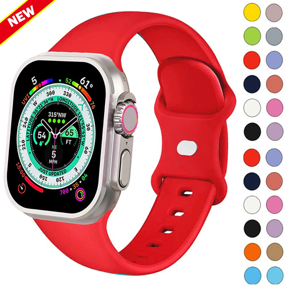 

Ремешок силиконовый для apple watch Ultra, водонепроницаемый спортивный браслет для apple watch Ultra 49 мм series 8-7 41 мм 45 мм 44 мм 40 мм 38/42 мм iwatch 6 5 4 3 SE