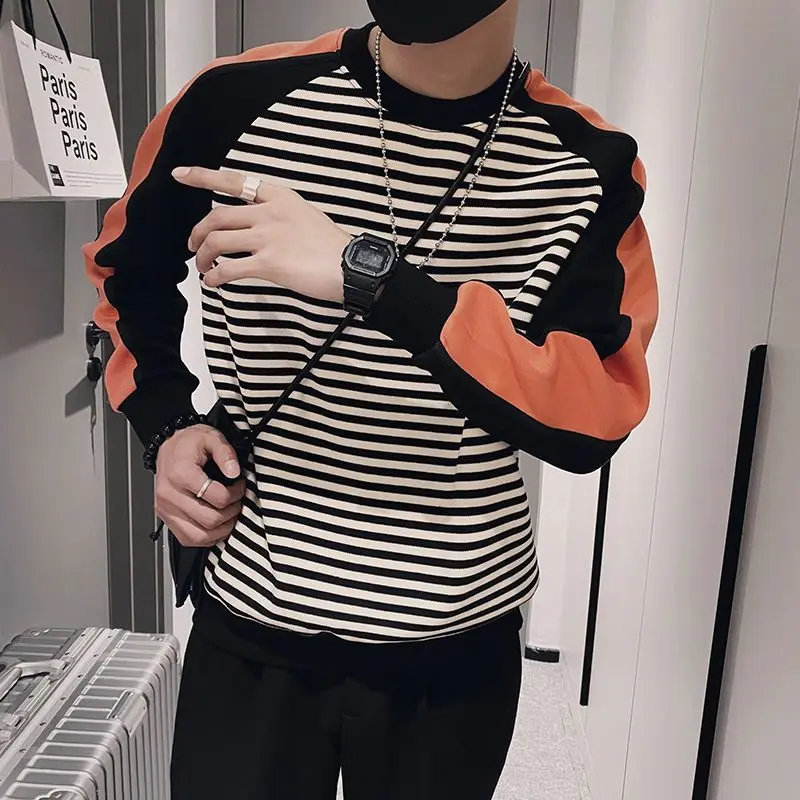 FashionONeckSplicedAllmatchStripedTShirtMenClothing2022