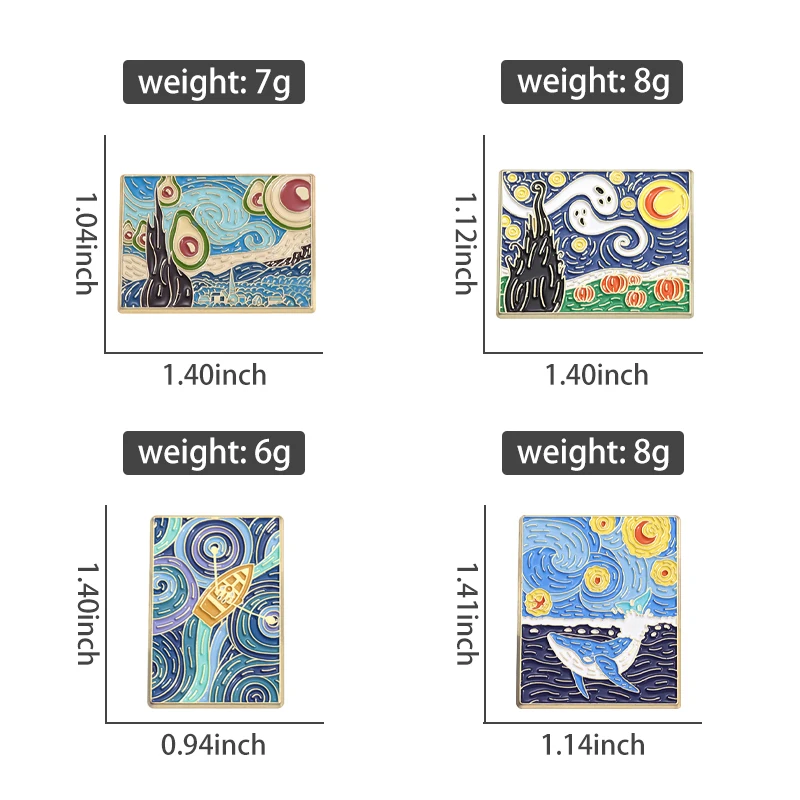 Ölgemälde 3-5 teile/satz Emaille Pins Broschen Sonnenblume Nacht Himmel Katze Mode Revers Abzeichen Rucksack Schmuck Geschenk für freunde – Detail 10