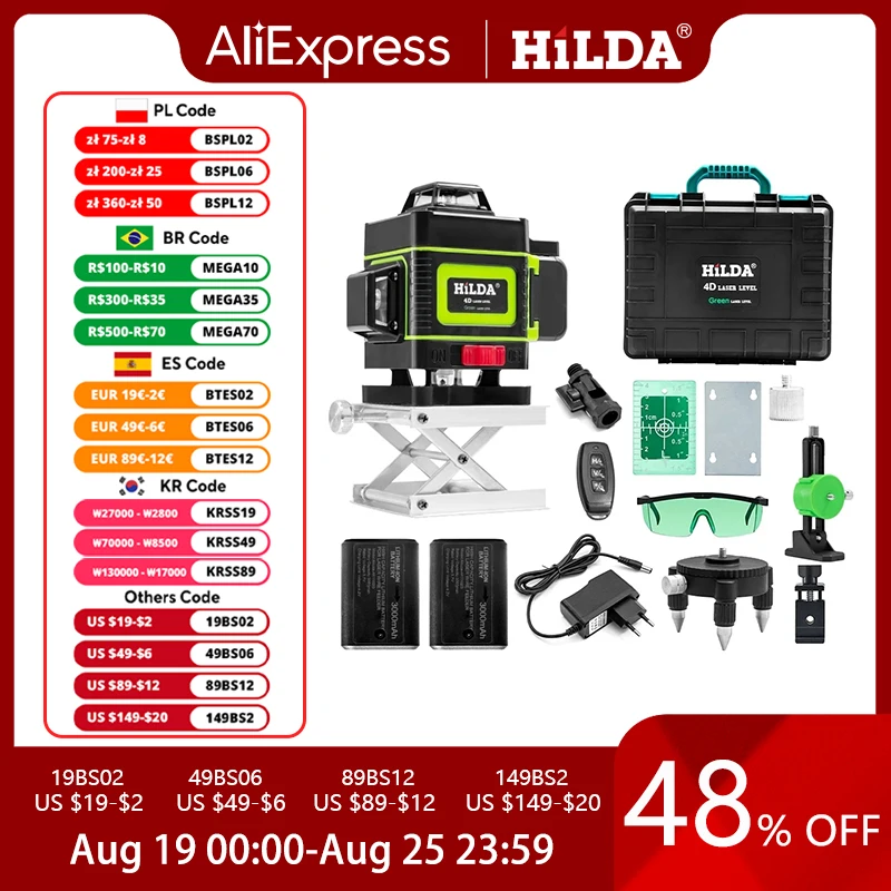 Laser Level 16 Lines 4D Self-Leveling 360 Horizontal And Vertical Cross Green Laser Beam Line