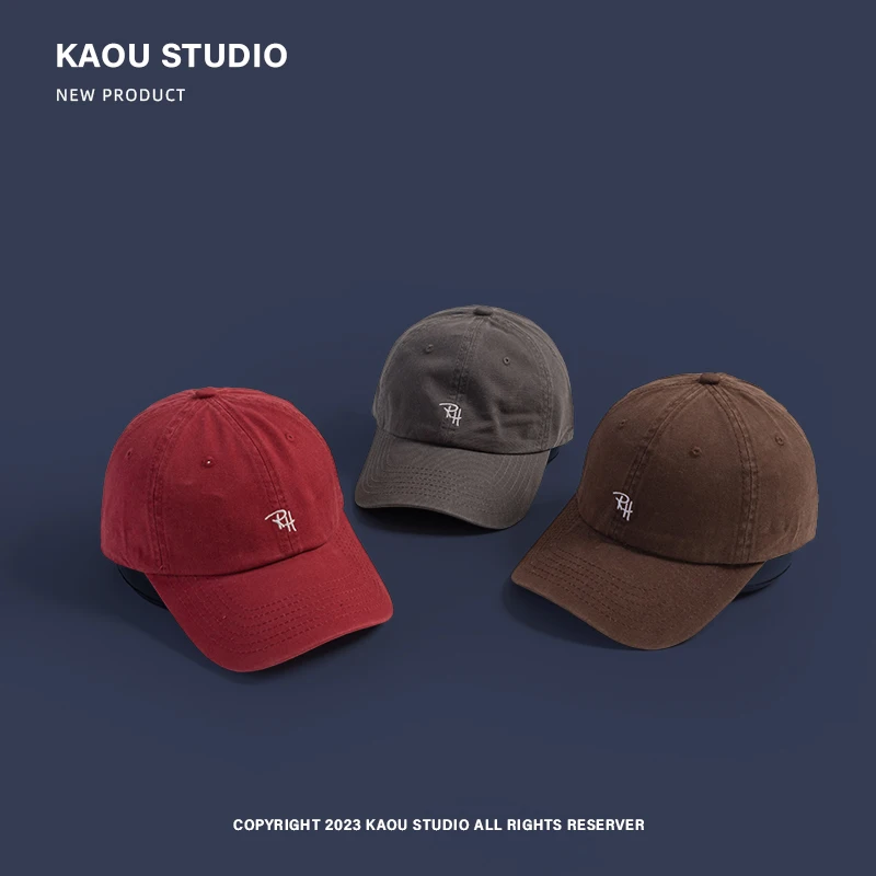 Embroidered Hat Women's Face-Looking Little Korean Style Versatile Soft Peaked Cap Retro Navy Blue Trendy Men's Baseball Cap 4