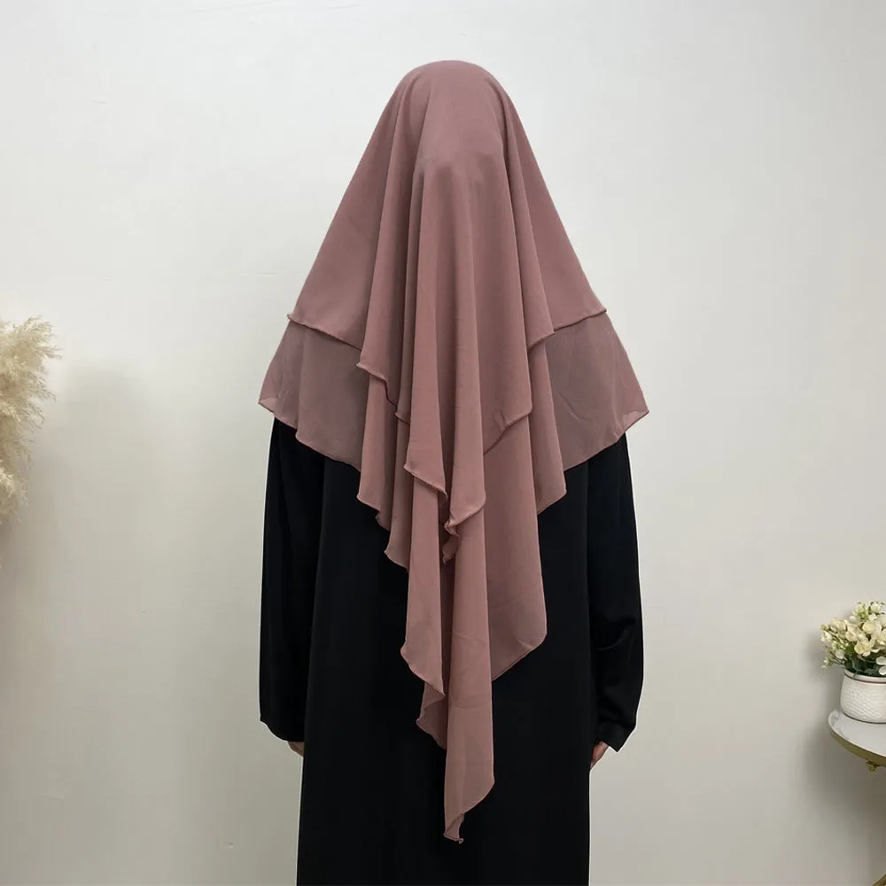 

Двухслойный шифоновый шарф Рамадан химар мусульманская женская молитвенная одежда мусульманский длинный хиджаб ИД арабский Niqab Nikab Amira головной платок