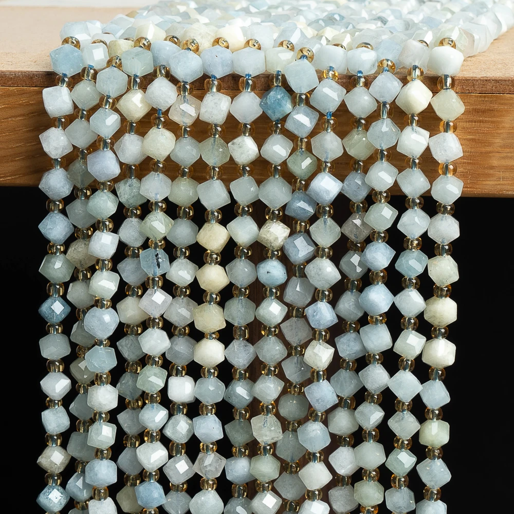 Genuine Natural Aquamarine Beads Stone 6/8MM Loose Faceted Beaded Strands Grade AAA Gemstone Full Strand For Jewelry Making