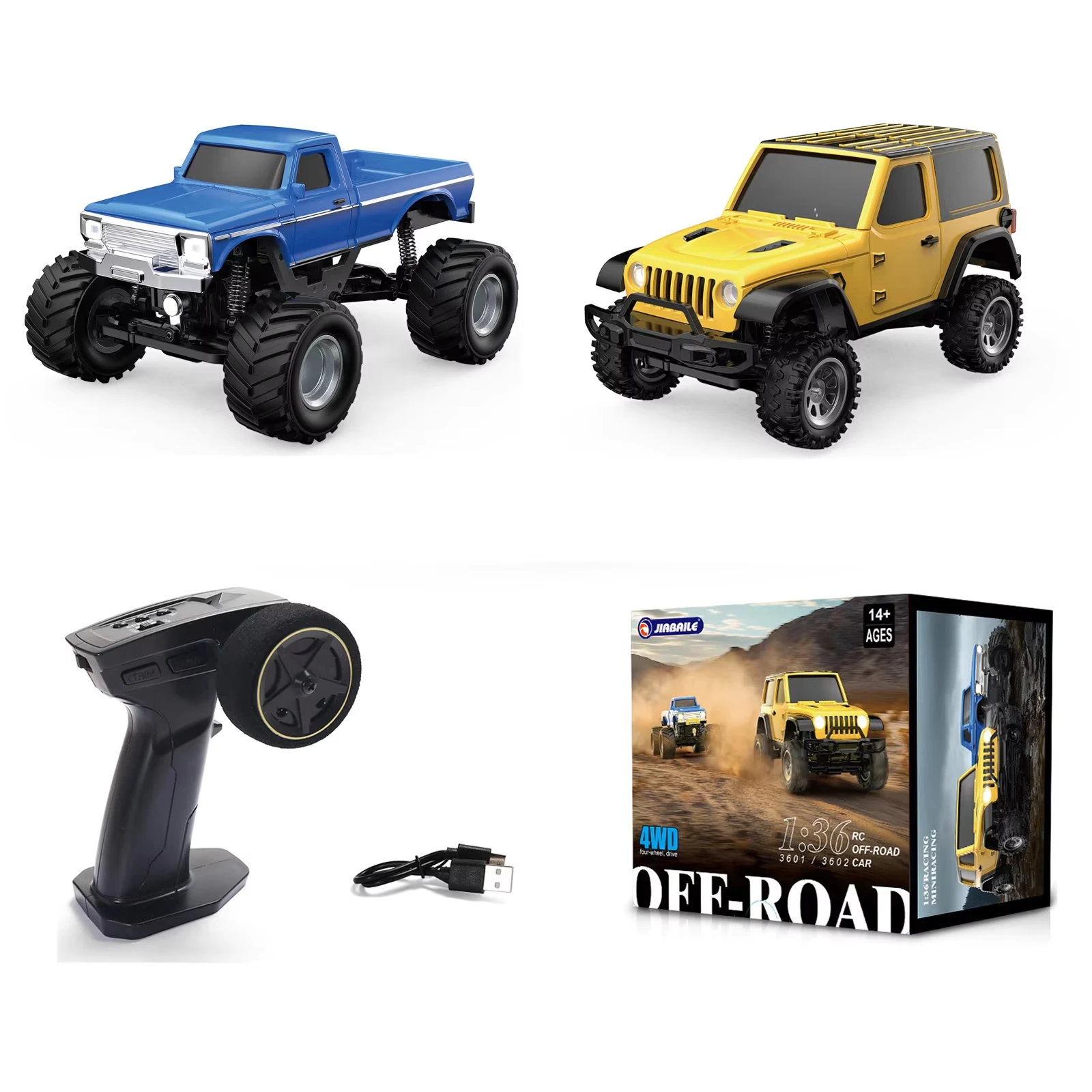 Mini voiture RC 1/36 crawler buggy 4x4 tout-terrain - 2 couleurs