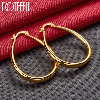 DOTEFFIL 18K Gold Smooth Circle 41mm Hoop Earrings For Women Man Lady Gift Fashion Charm High Quality Wedding Jewelry
