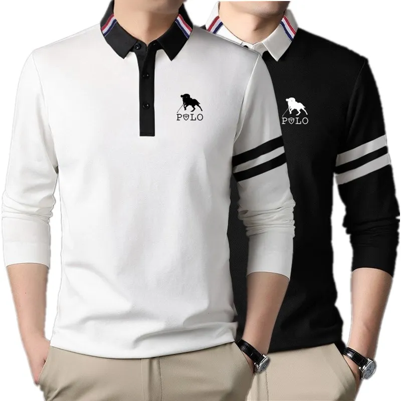 Sfafbaf6af1e146f2903f18bc7be5cd17g 2024 Spring New Men's Casual Top Fashion Printed Long sleeved Polo Shirt