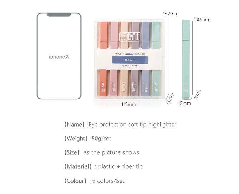 JIANWU 6pcs/set Soft Tip Highlighter Light Color Kawaii Marker Pen DIY Photo Album Journal Fluorescent Pen Student Stationery JIANWU 6pcs/set Soft Tip Highlighter Light Color Kawaii Marker Pen DIY Photo Album Journal Fluorescent Pen Student Stationery