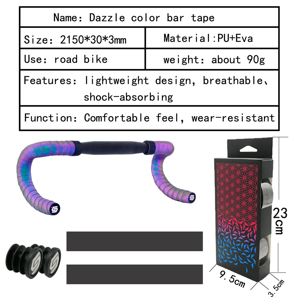 Road Bike Handlebar Tape PU+EVA Reflection Dazzle Shockproof Bike Cycling Handlebar Tapes With Bar Plugs Bicycle Accessories bike handlebar tape