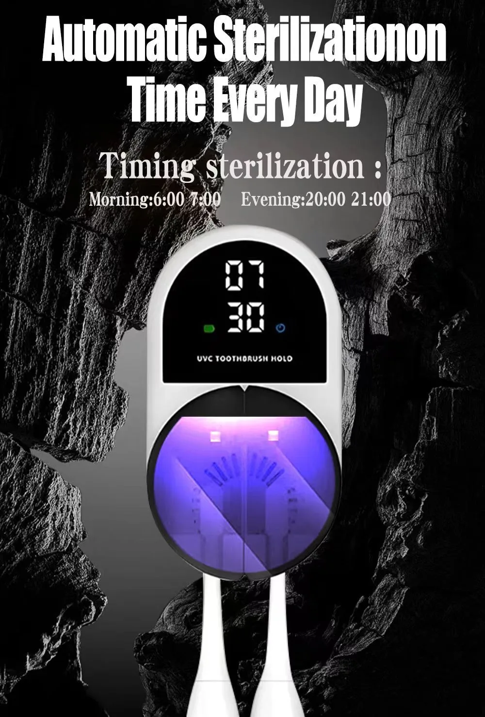 Tragbarer UV-Zahnbürsten-Sterilisator mit LED-Anzeige, Berührungslose Wellensensor-Wandmontage, Sterilisatorhalter für Badezimmer – Detail 5