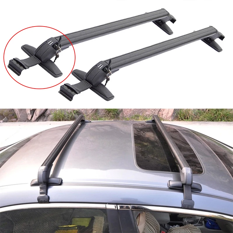 Car Exterior Parts Car Roof Rack Strap 1 Pair Universal Vehicle Car Roof Mounting Rack Rail Bar Black Aluminum Luggage Carrier with Lock Top Car Rack