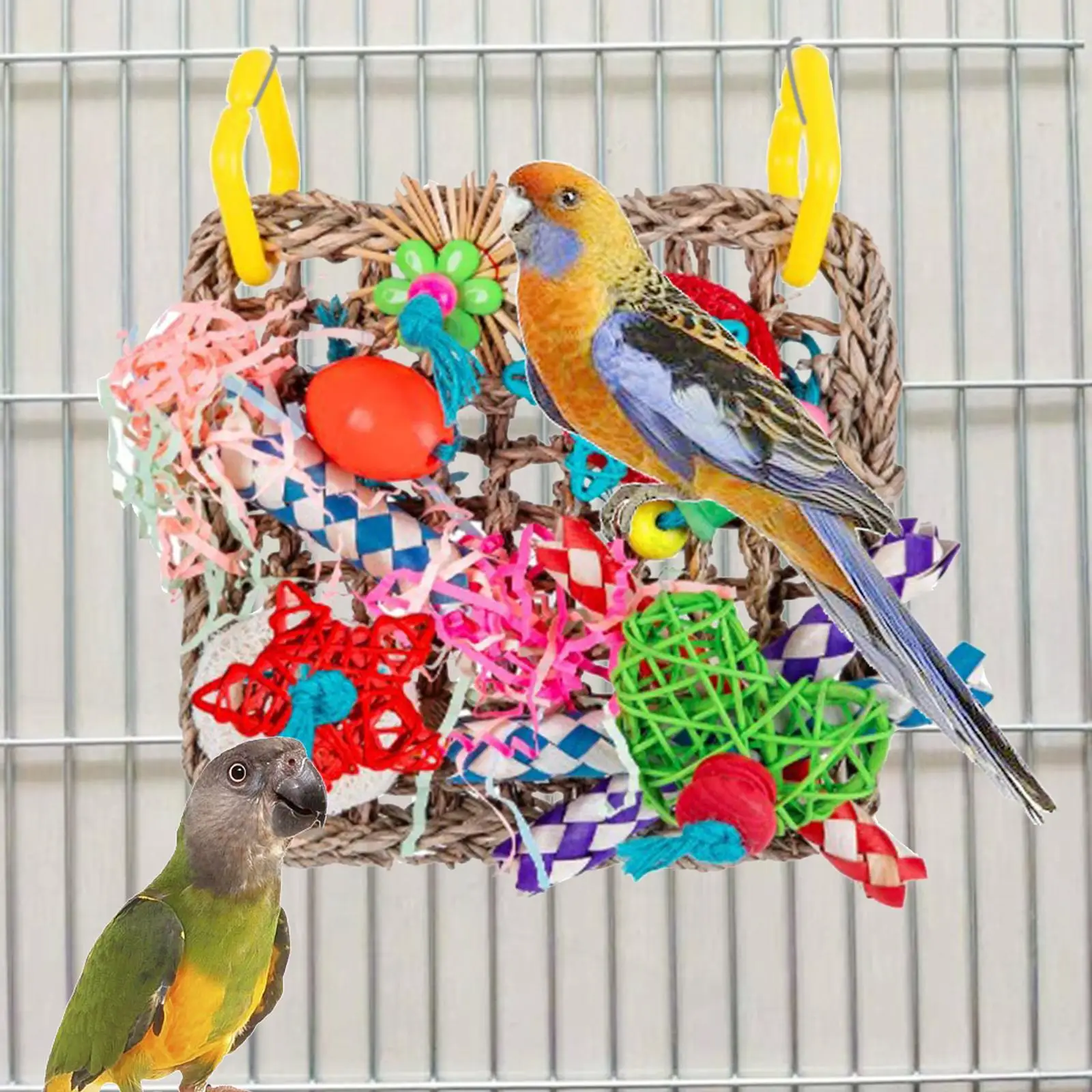Colorful Pet Bird Foraging Wall Toy Parrot Chewing Toy Cage Accessories Hanging Climbing Hammock Woven Mat for Budgie Macaws