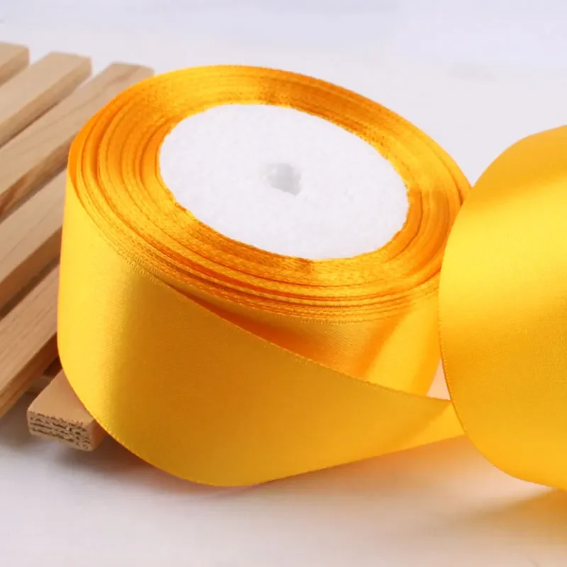Gold Yellow Satin Ribbon 0.6/1/1.2/1.5/2/2.5/4/5cm Handmade DIY Bow Crafts Packing Christmas Halloween Decoration