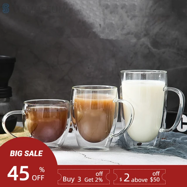 Insulated Double Wall Mug Cup Glass-Set of 4 Mugs/Cups Thermal