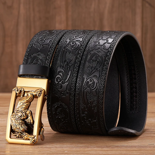 GESMOS Men Belt Animal Pattern Alloy Automatic Buckle Belts For