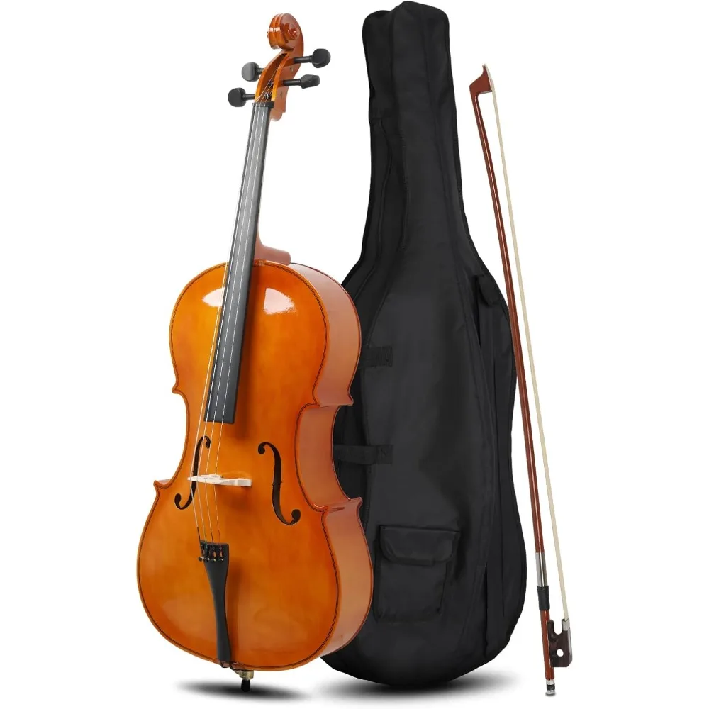 Full-Size Cello Beginner Cello 4/4 Acoustic Cello Kit Portable Bag Bow Bridge Rosin Adults Musical Instruments(Nature) acoustic cello kit