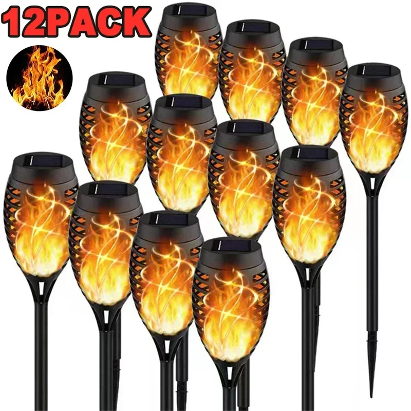 1/2/4/6/8/10/12Pcs Solar Flame Torch Light Flickering Light Waterproof Garden Decoration Outdoor Lawn Path Yard Patio Floor Lamp