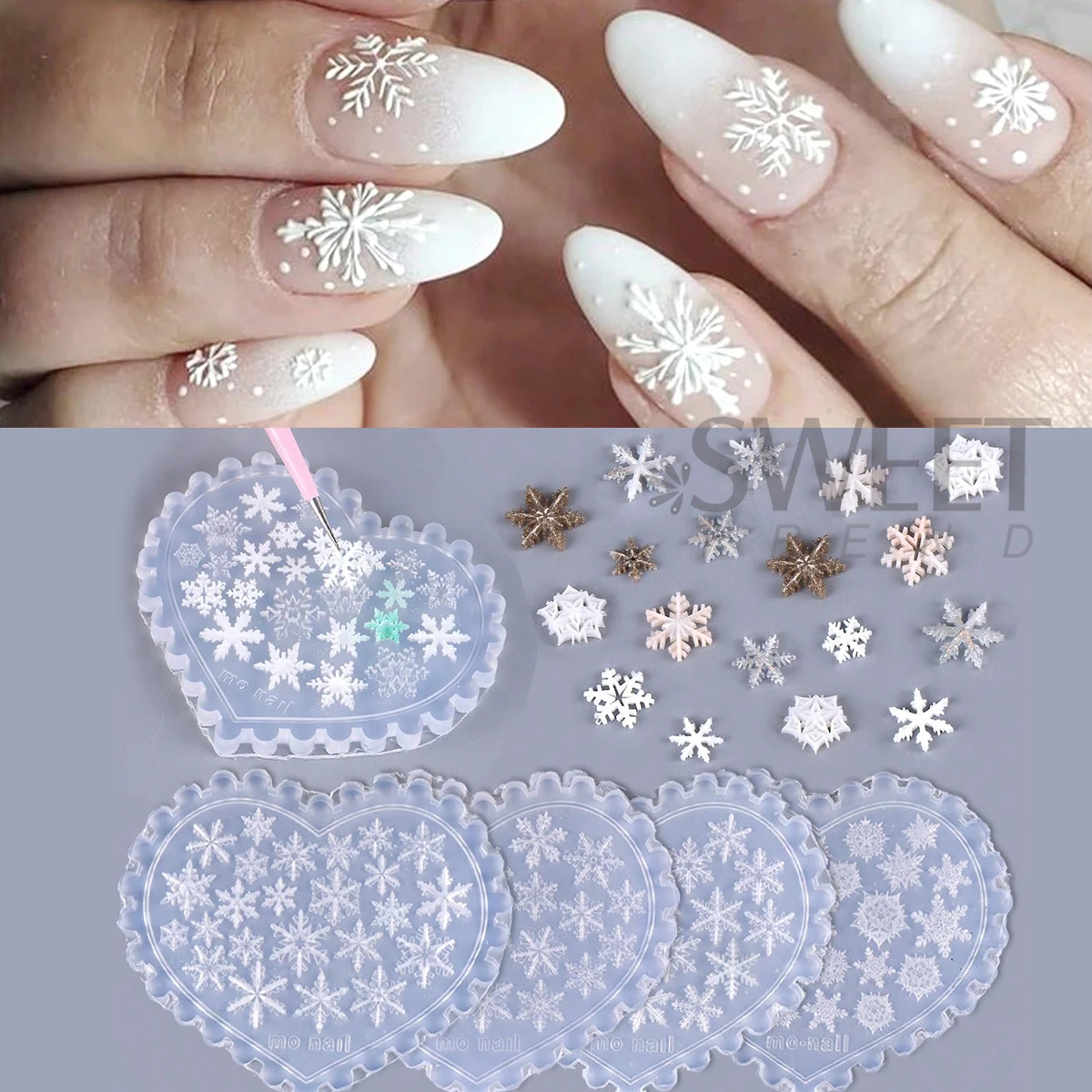 5D Winter Snowflake Nail Art Silicone Mold Embossed Christmas Snowflakes Balloon Mold Templates Carving Stencil Accessories Tool