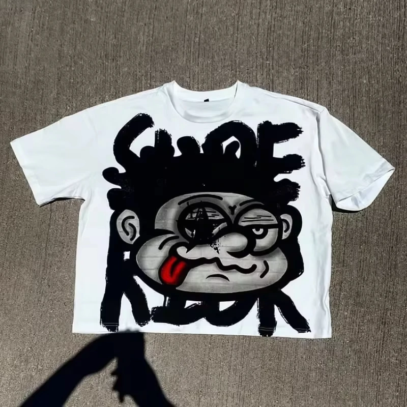 Vintage Big Face Graphic Print Cotton T-Shirt Men Y2K Summer Short Sleeves Vintage Oversize Tshirt Streetwear Women Tops 3