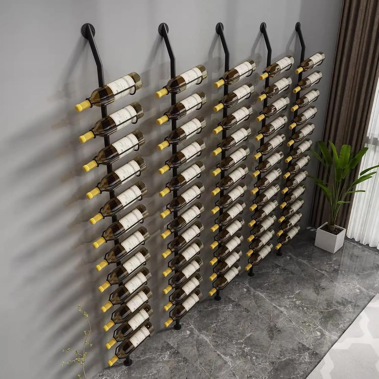 Metal Wall Mounted Wine Rack for 60 Bottles Black Storage Holder