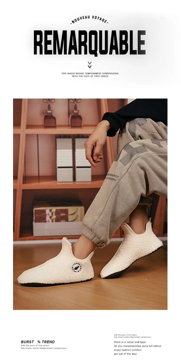YRZL Winter Slippers Men Indoor Slippers Non-slip Warm Women and Men Slipper Ankle Soft Shoes Comfortable Flat Home Cotton Shoes