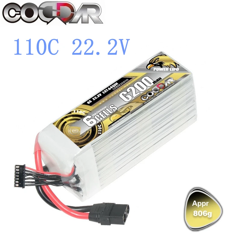 

CODDAR 6S 6200mAh 22.2V 110C Lipo Battery For FPV Drone RC Quadcopter Helicopter Airplane Hobby Boat RC 6S Rechargeable Battery