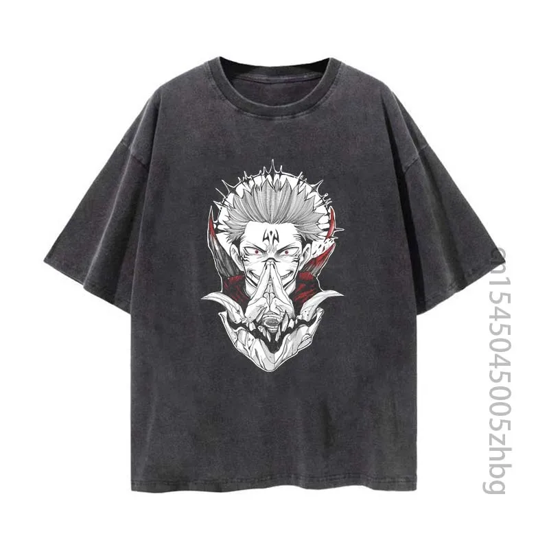 

Женская Винтажная Футболка Sukuna juютсу Kaisen с рисунком аниме, уличная одежда в стиле Харадзюку, футболка с эффектом потертости, мужские топы, футболки