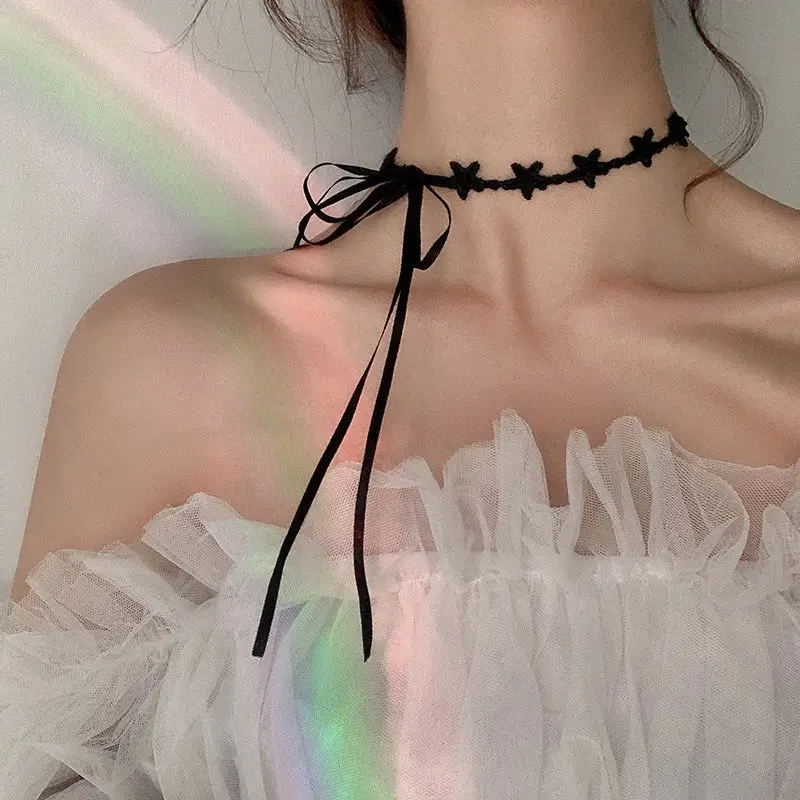 

Punk Style Black Lace Star Women's Collarbone Chain Fashion Sweet Romantic Club Party Wedding Necklace For Women Fashion Jewelry