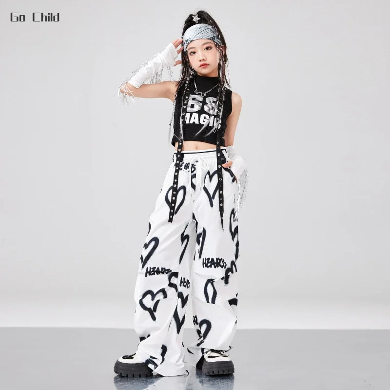 Kids Cosplay Costume Hip Hop K-pop Crop Top Street Dance Love Cargo Pants Girls Streetwear Joggers Child Jazz Costumes