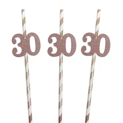 Rose Gold Milestone Celebration Straws - Elegant Birthday & Anniversary Party Decorations (30)