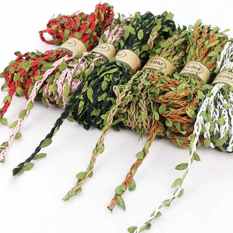 

10 Meters Simulation Green Leaves Weaving Hemp Rope DIY Wedding Birthday Decoration Rattan Gifts Bouquet Packaging Multi Color