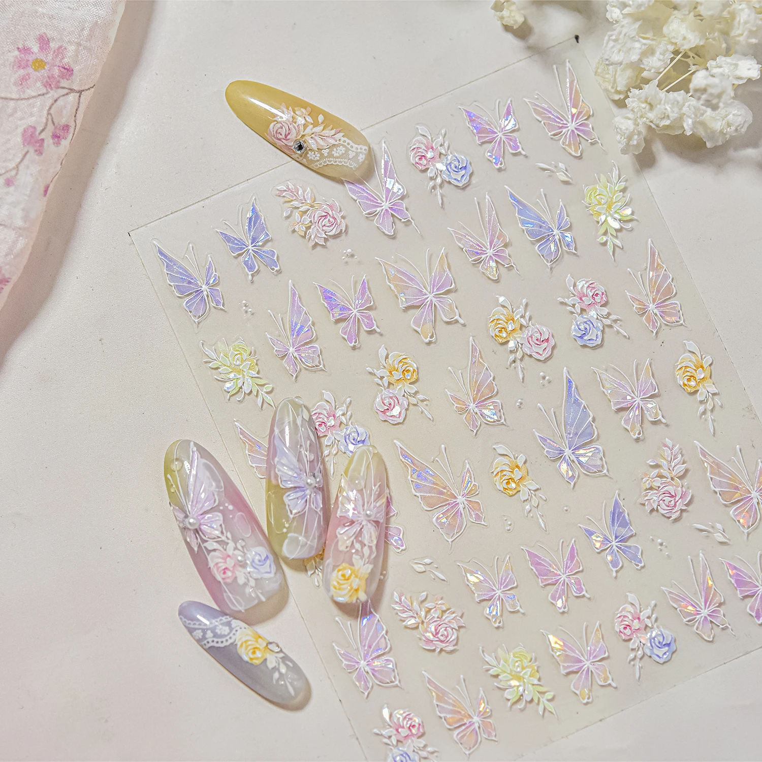Tomoni 5D 엠보싱 씨드 럭셔리 나비 네일 아트 스티커 다색 컬러 리본 네일 아트 용품 Y2K Tulips 스티커 네일 데칼