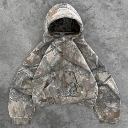 Retro Camouflage Print Oversized Unisex Hoodie - High Street Hip Hop Streetwear - XXL (Camo zipper)