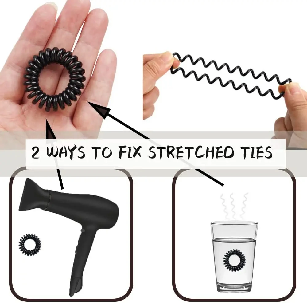 Pack of 10/30/50 Spiral Hair Ties - Large No-Trace Waterproof Coil Bands
