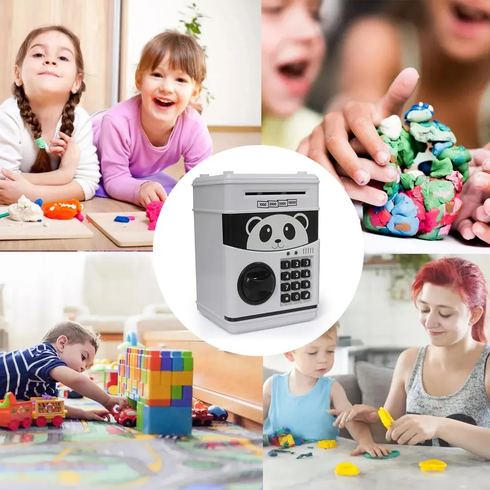 Hot FREE SHIPPING Piggy Bank Panda Toy Child Gift Mini ATM Money Safe Box With Face Recognition And Fingerprint Money Roller