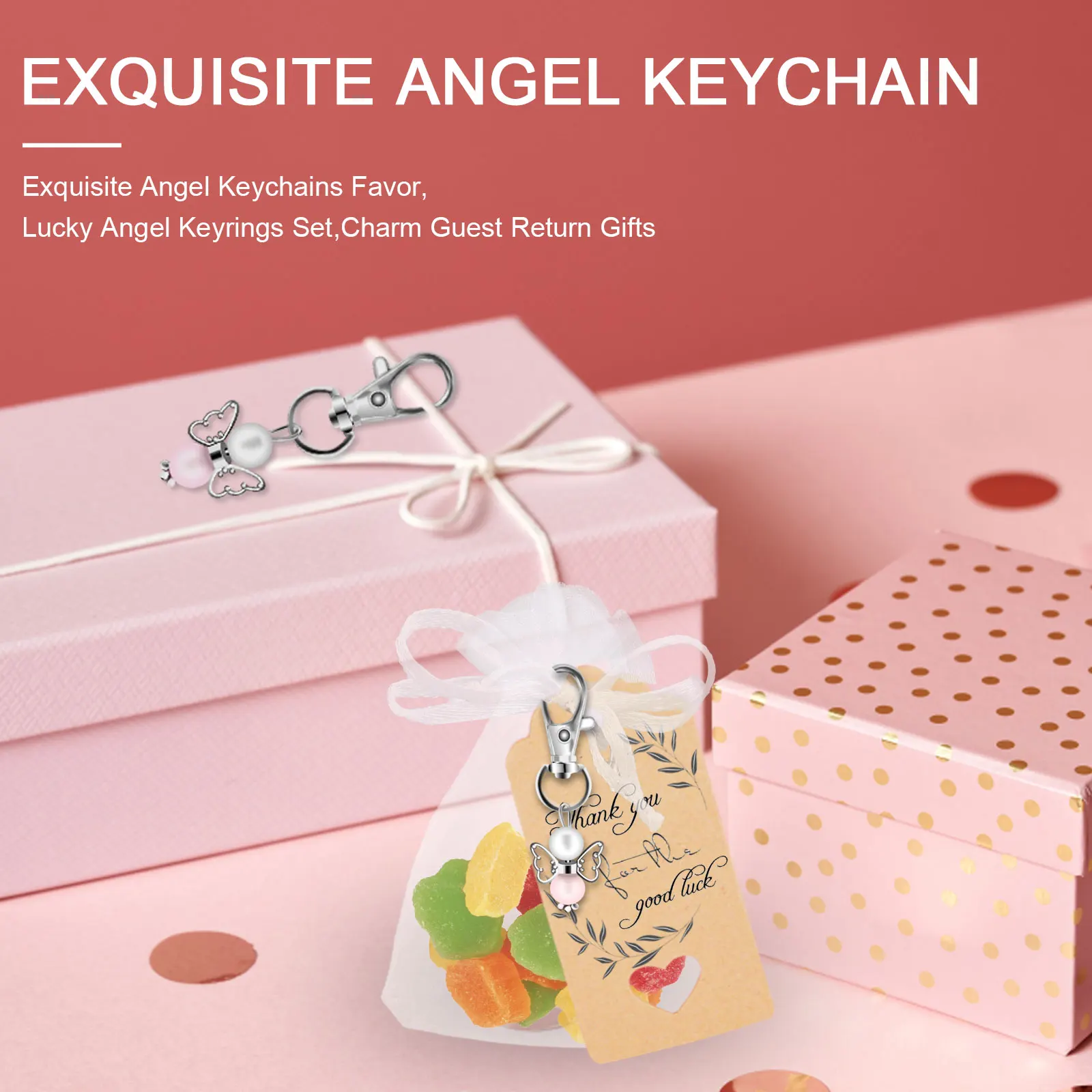 30Pcs Angel Keychains Set with 30 Organza Bags and 30 Thank You Tags Baby Shower Favors Zinc Alloy Angel Keyrings Pendant Guest