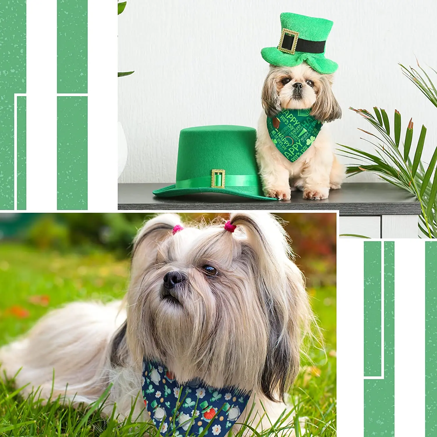 St. Patrick's Day Haustierkostüm-Set – 3-teilig, Mit Zylinder & 2 Fliegen | Verstellbar, Für Große Hunde | Grün Mit Kleeblatt-Deko