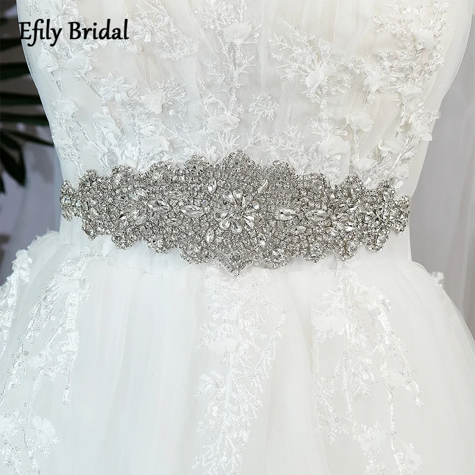 

Efily Luxury Bridal Wedding Dress Belt Silver Color Crystal Rhinestone Belt for Women Party Prom Gown Bride Sash Bridesmaid Gift