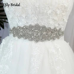 Efily Luxury Bridal Wedding Dress Belt Silver Color Crystal Rhinestone Belt for Women Party Prom Gown Bride Sash Bridesmaid Gift