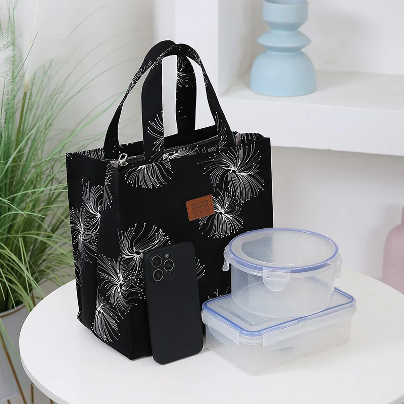 Vintage-Handtasche mit großem Fassungsvermögen und Lunchbox-Aufbewahrungstasche für Arbeit, Pendeln, Einkaufen, tragbare Mutter-Stoff-Einkaufstasche – Detail 12