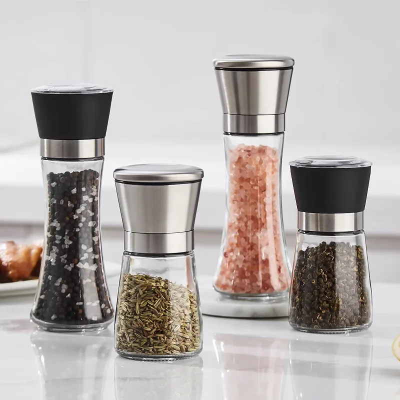 Pepper Grinder 2-in-1 Cooking Seasoning Grinding Storage Bottle Stainless Steel 2-Layer Adjustable Compartment