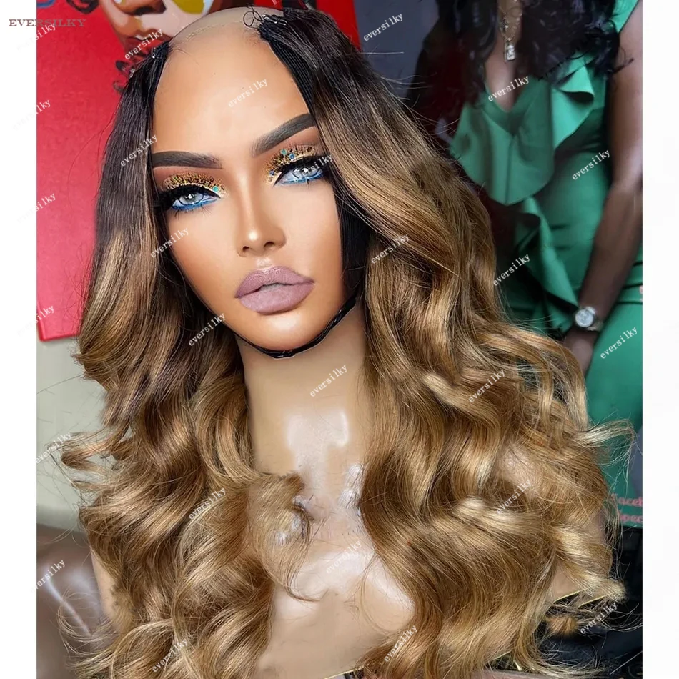 

Ombre Honey Ash Blonde Body Wave V Part Wigs Highlight Brown Glueless Loose Wave U Part Wig 100% Human Hair 250Density Full End