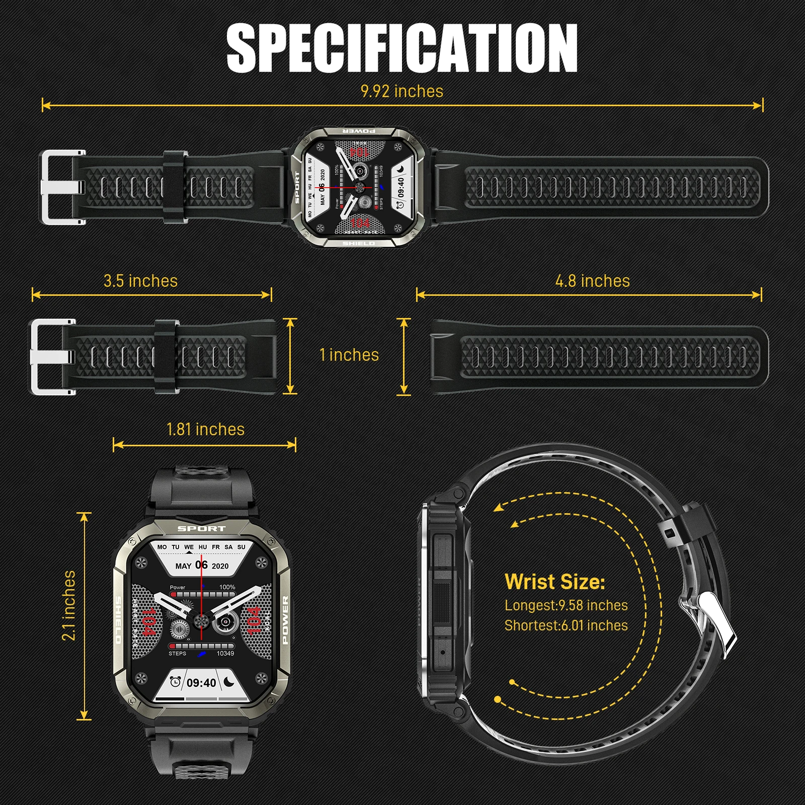 EIGIIS 2025 Smart Watch for Men Big Screen Heart Rate Monitor Sleep Tracker Calorie Bluetooth Call Pedometer Rugged Smartwatch 3