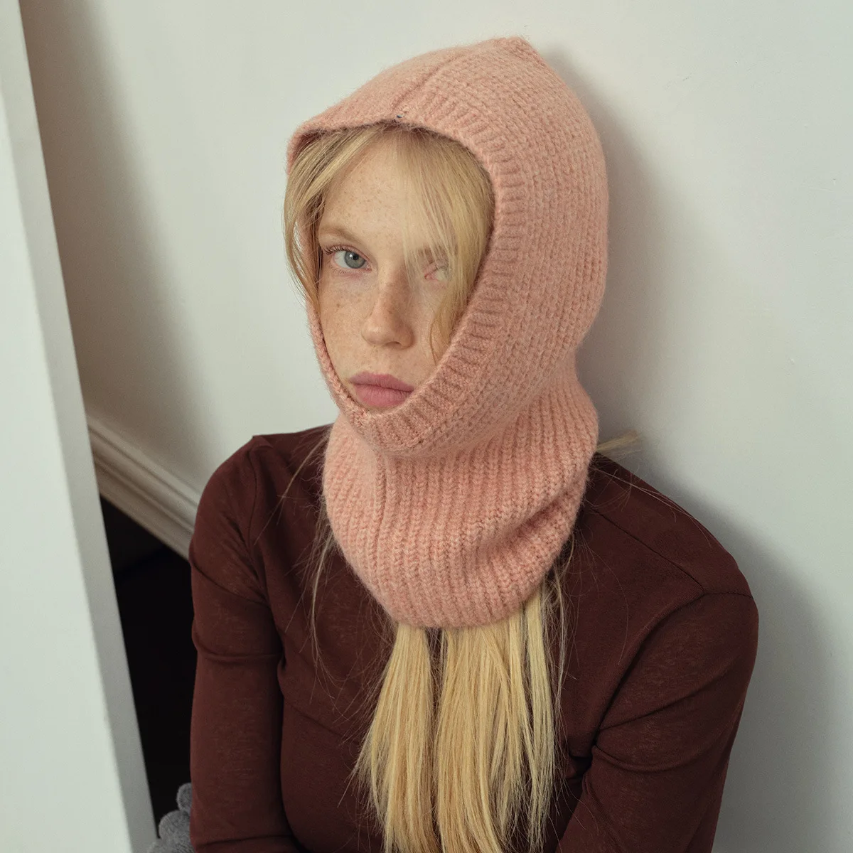 Cashmere Balaclava Hats with Alpaca Wool Beanie for Women's Autumn and Winter 2